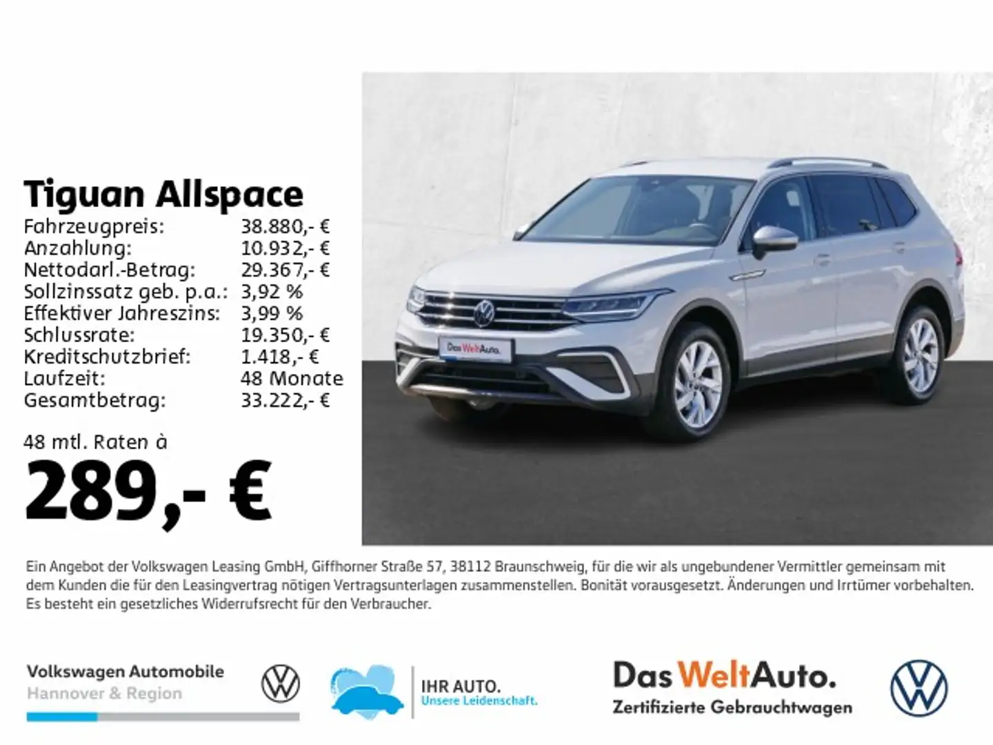 Volkswagen Tiguan Allspace 2.0 TDI DSG Life Navi AHK LED Di Weiß - 1