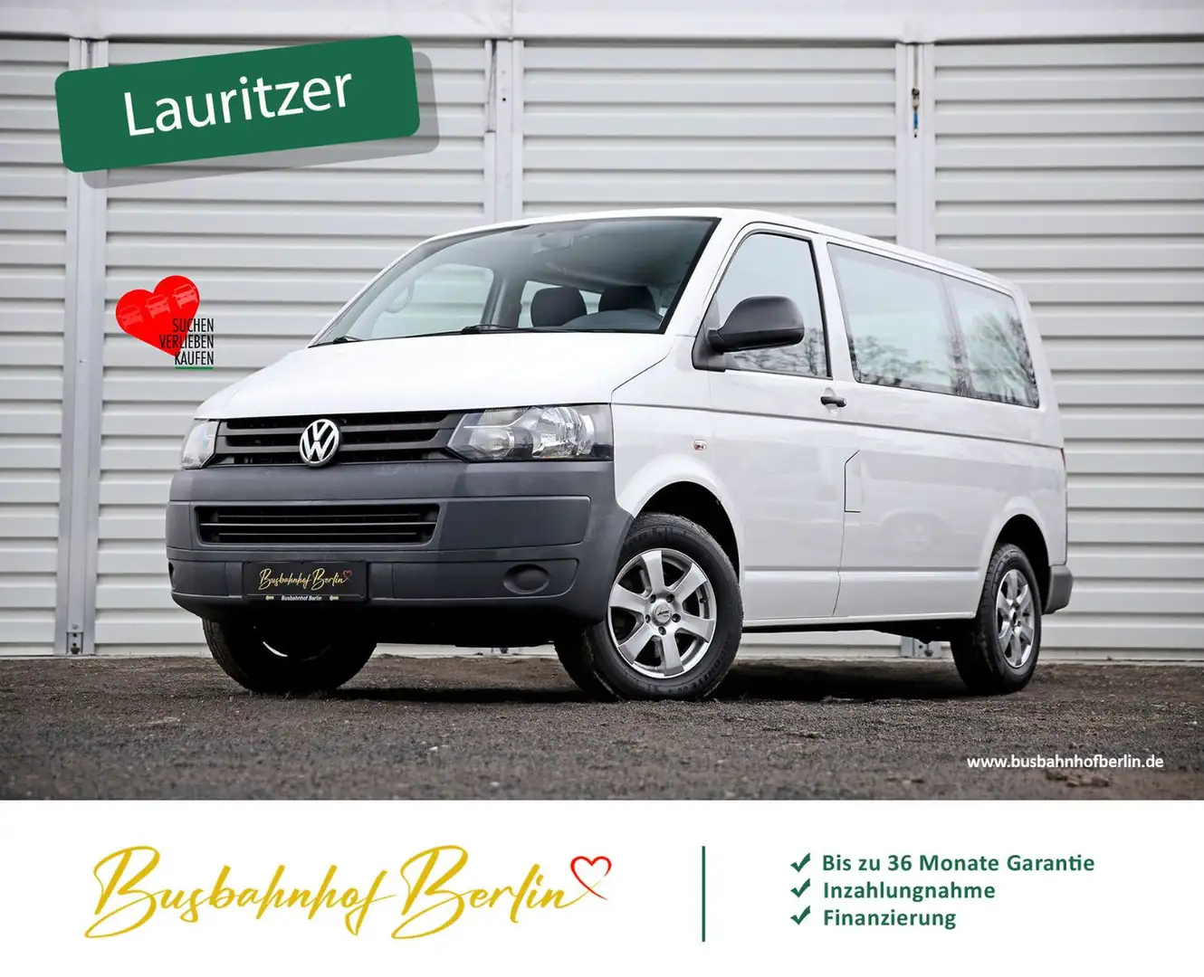 Volkswagen T5 Kombi Klima 1.Hand 3 Sitze MwSt. ausweisbar Weiß - 1