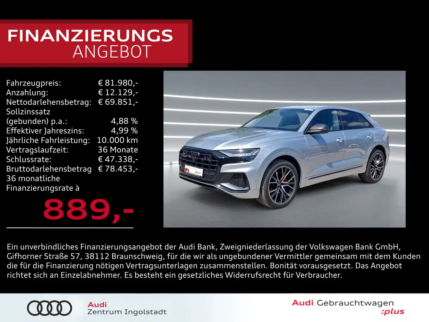 Audi Q8 50 TDI qu S line compet.+ MATRIX S-Sitze Pano Silber - 1