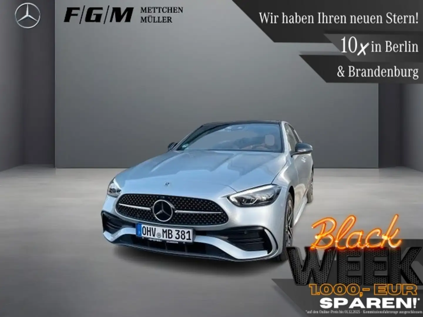 Mercedes-Benz C 300 de 4M AMG Burm|KeyGo|S-Dach|TWA|Night|Pano Argent - 1