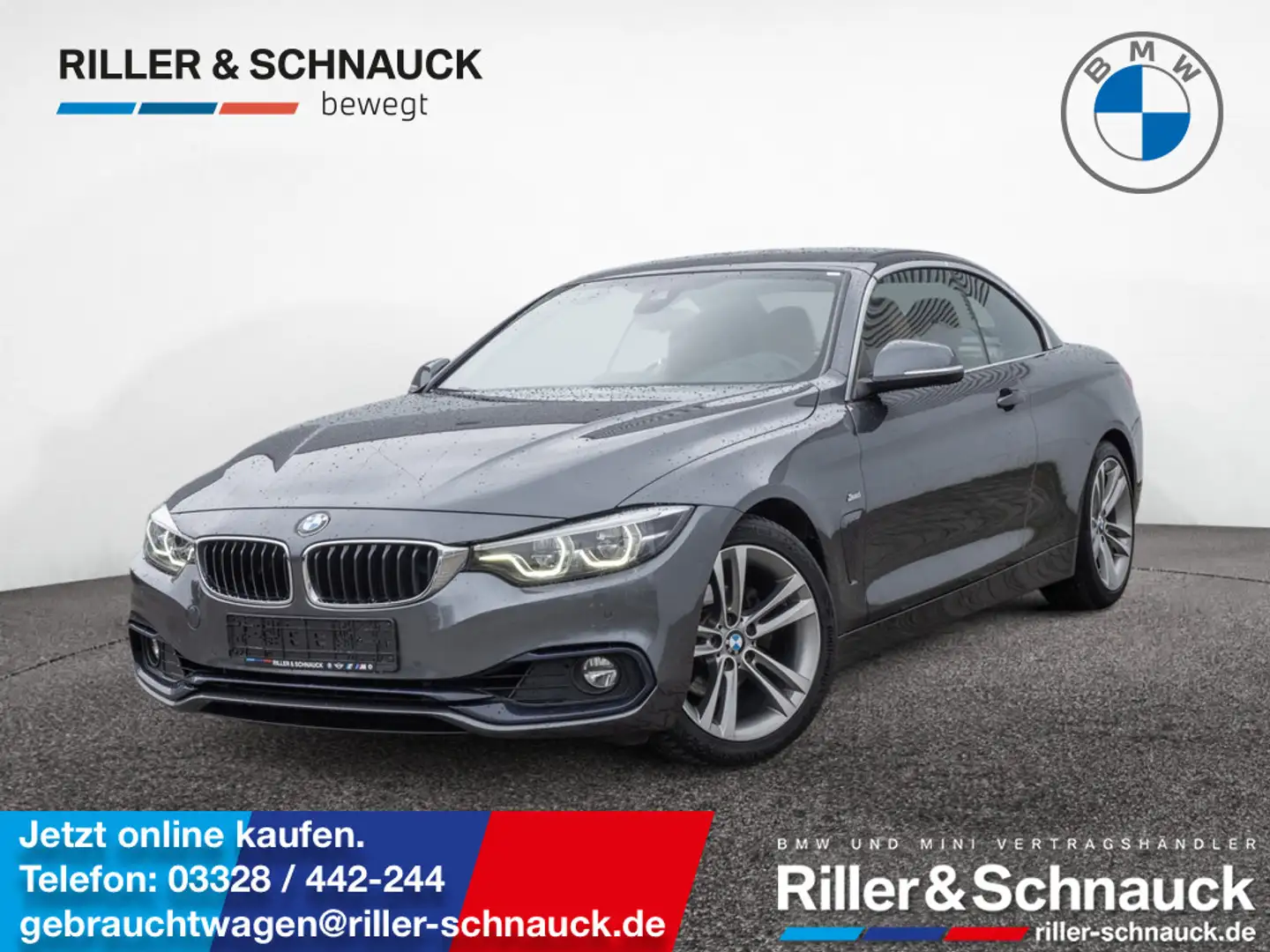BMW 420 i Cabrio Sport Line LED+AHK+H/K+LEDER+PDC Gris - 1