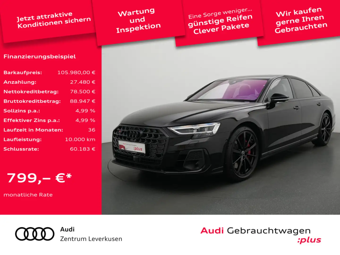 Audi S8 STANDHZ LUFT MATRIX RAUTE LEDER MASSAGE HU Schwarz - 1