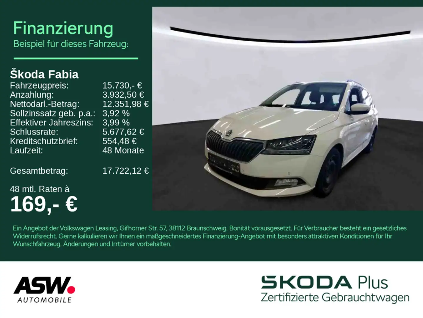 Skoda Fabia Combi Best of 1.0 TSI LED Navi PDC SHZ Weiß - 1