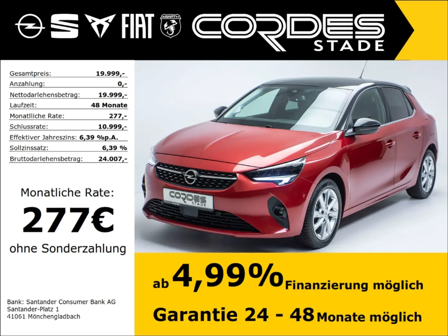 Opel Corsa F Elegance 1.2 Turbo Rückfahrkam. Allwetter Autom. Rood - 1