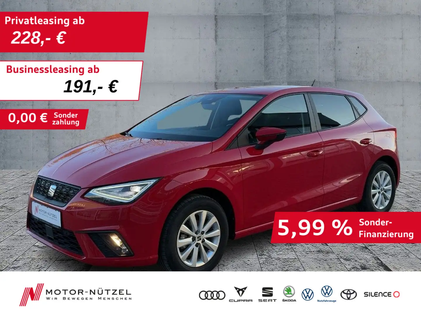 SEAT Ibiza 1.0 TSI STYLE Voll-LED+NAVI+ACC+SHZ *8tkm* Rot - 1
