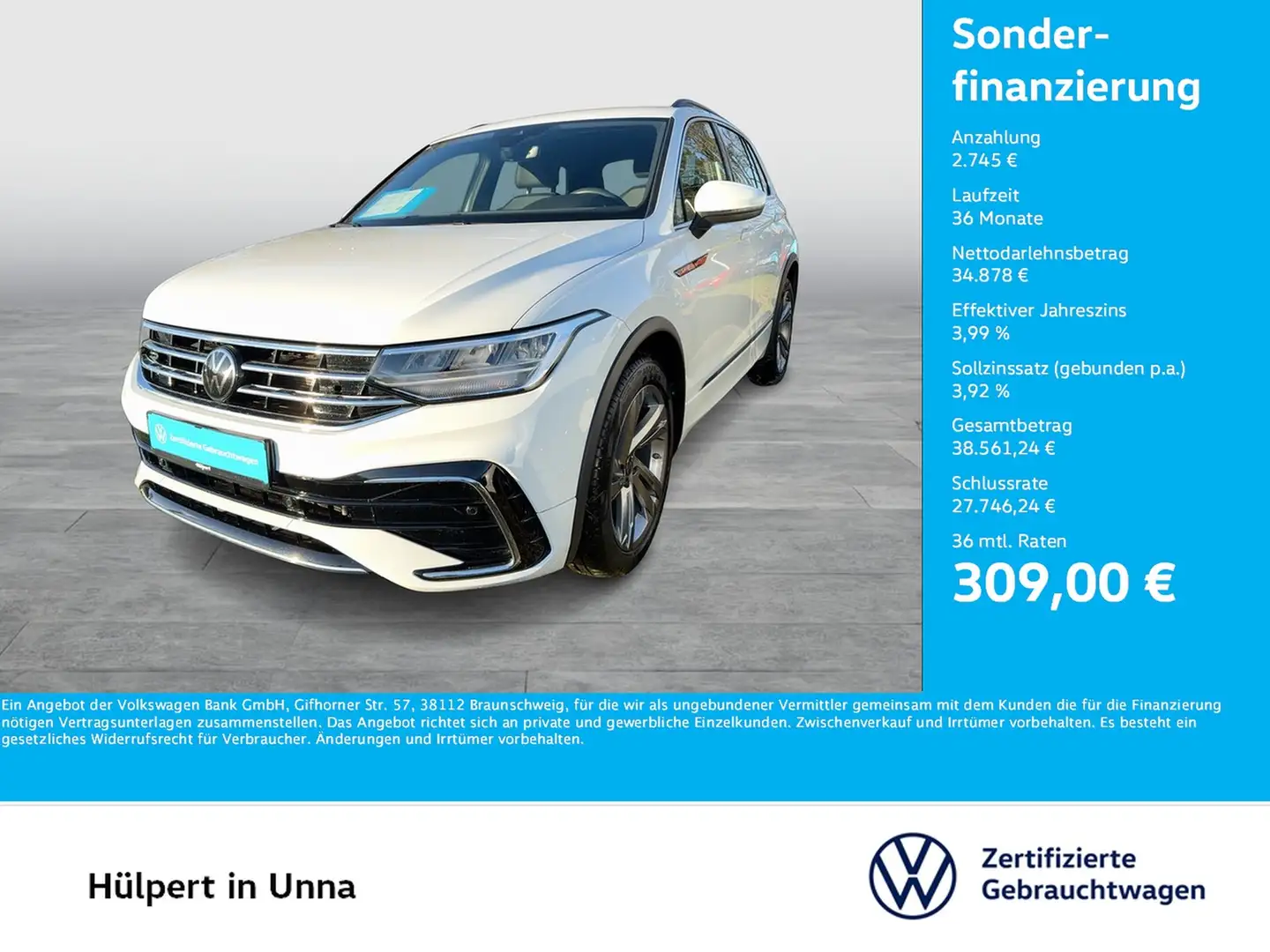 Volkswagen Tiguan 2.0 R-LINE AHK CAM ACC LM19 E-KLAPPE NAVI Blanc - 1