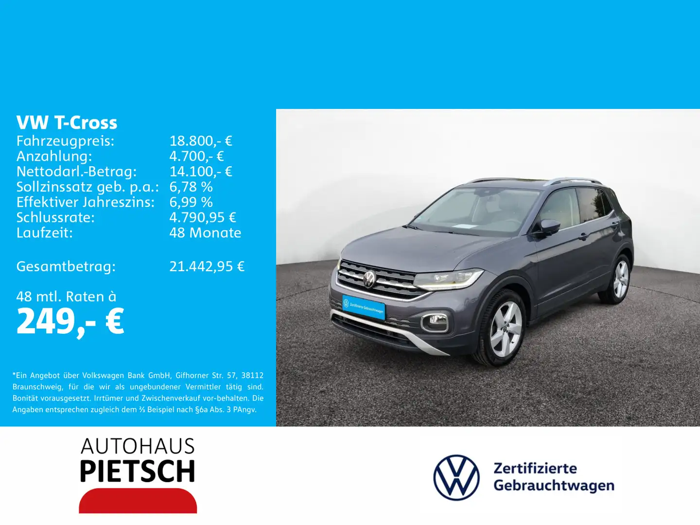 Volkswagen T-Cross 1.0 TSI Style Grau - 1