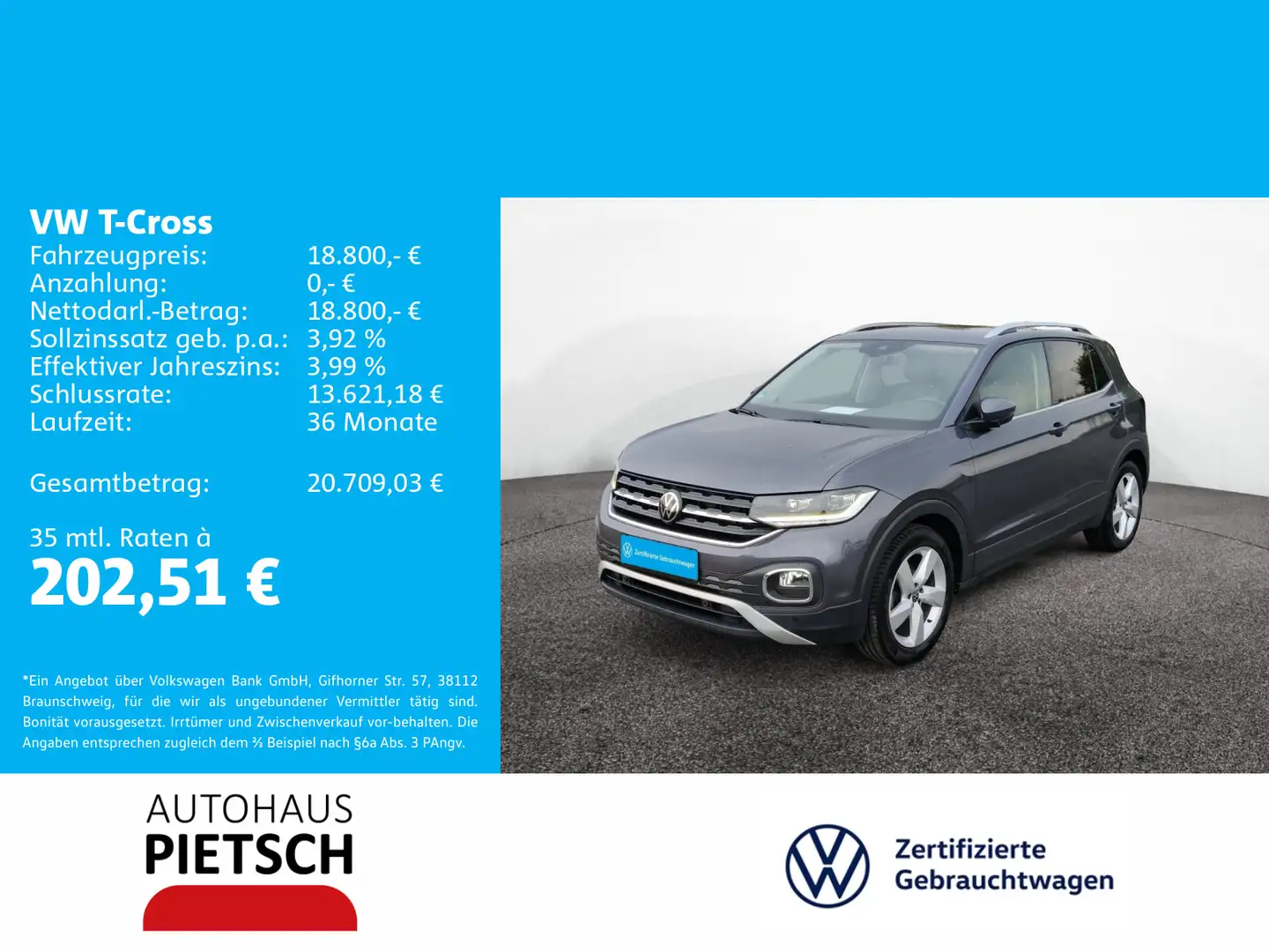 Volkswagen T-Cross 1.0 TSI Style LED Klima CarPlay Grau - 1