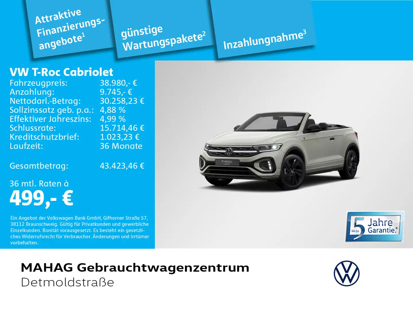 Volkswagen T-Roc 1.5 TSI R-Line KARMANN LEDER Nav Grau - 1