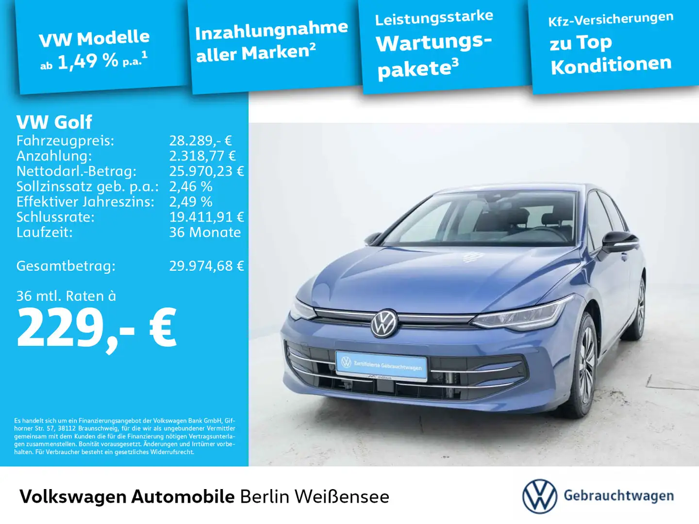 Volkswagen Golf VIII 1.5 eTSI Goal *DSG*APP*RFK*ACC*LED* Blau - 1