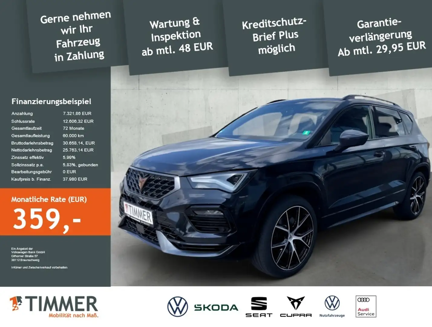 CUPRA Ateca 2.0 TSI DSG 4x4 VZ *EXCLUSIVE 19" *AHK*RKAM *NAVI Schwarz - 2