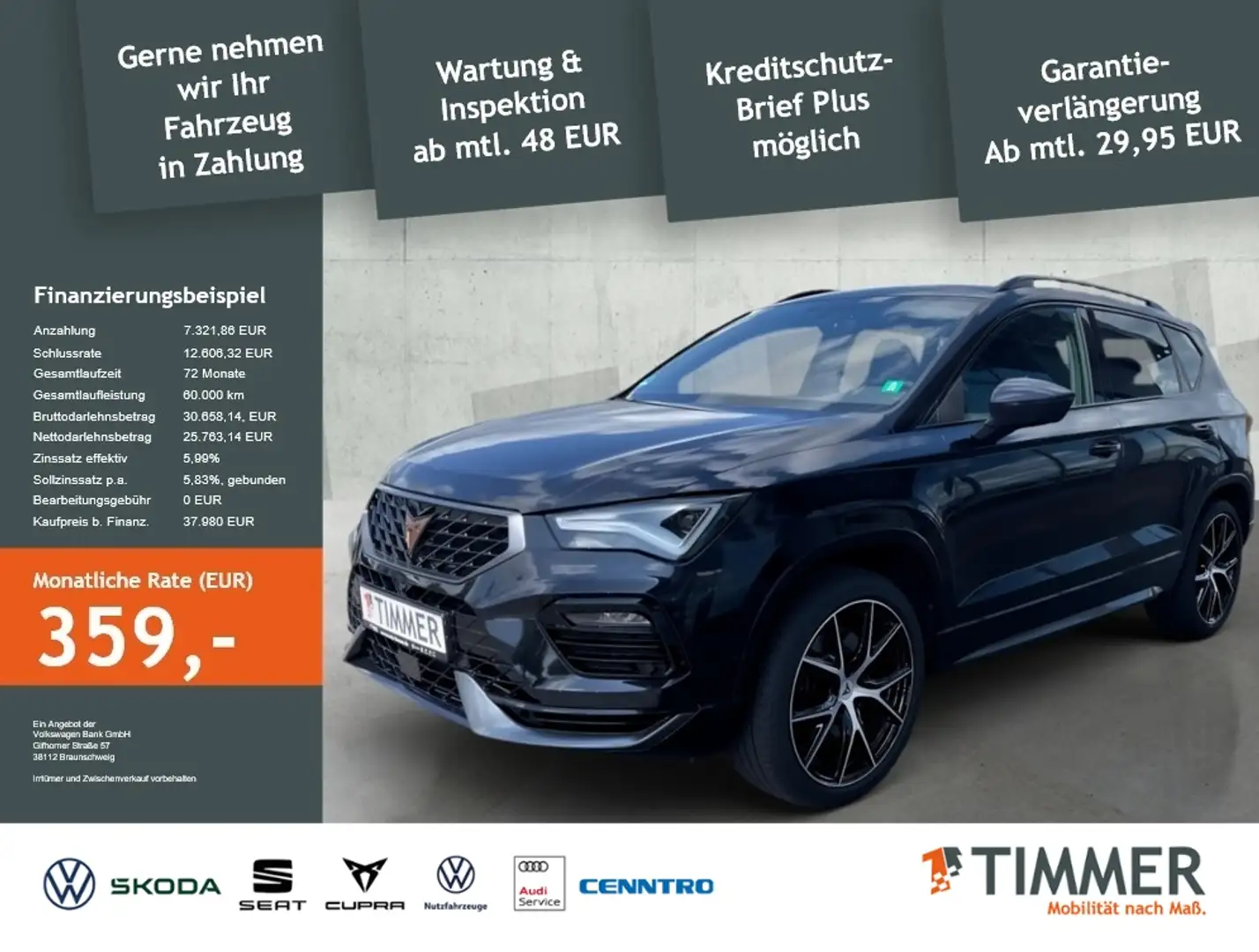 CUPRA Ateca 2.0 TSI DSG 4x4 VZ *EXCLUSIVE 19" *AHK*RKAM *NAVI Schwarz - 1