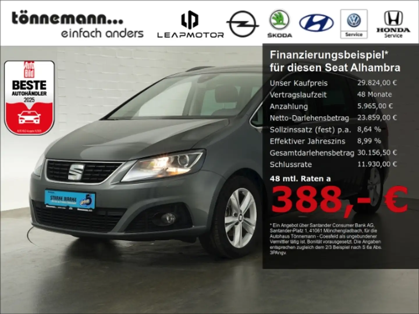 SEAT Alhambra XCELLENCE DSG+NAVI+RÜCKFAHRKAMERA+7-SITZER+BI-XENO Grau - 1