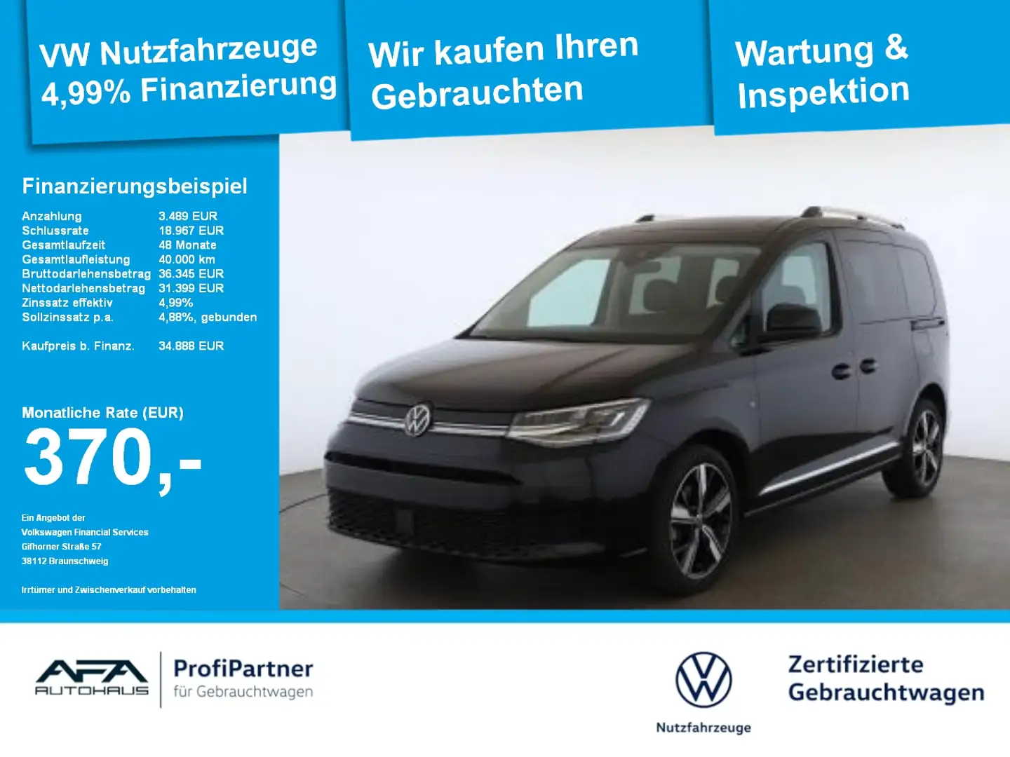 Volkswagen Caddy 2,0 TDI Style DSG LED*Navi*AHK*Sthz Schwarz - 1