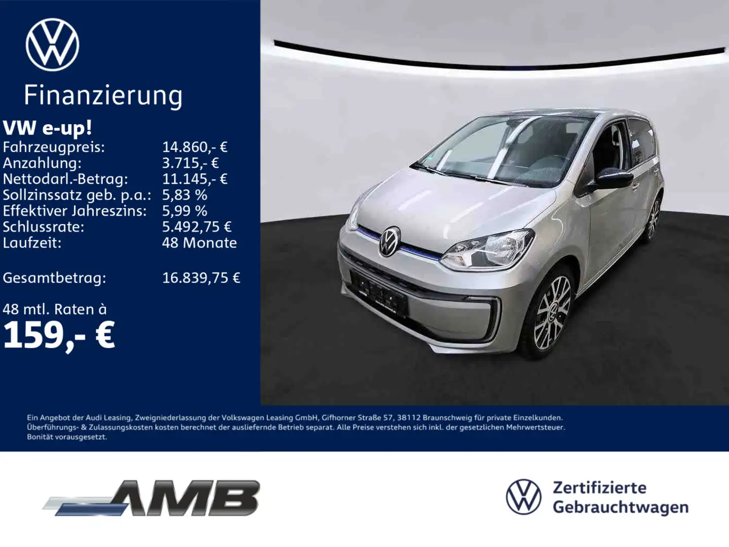 Volkswagen e-up! Style Navi/CCS/FAP/Alu/PDC/Sitzhzg/RFK/GRA Silber - 1