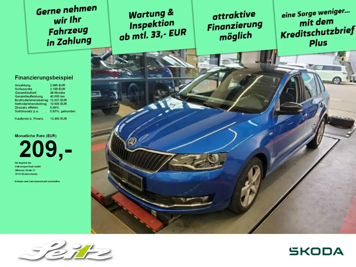 Skoda Rapid/Spaceback Rapid Spaceback 1.0 TSI Clever *PDC*PANO*SITZH* Blau - 1
