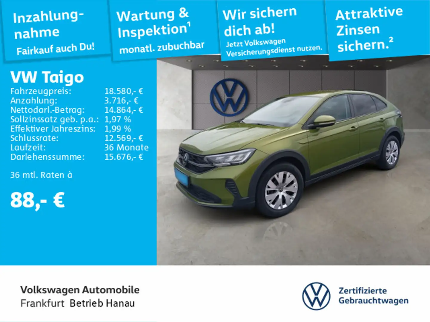 Volkswagen Taigo 1.0 TSI FrontAssist LED DAB+ Grün - 1