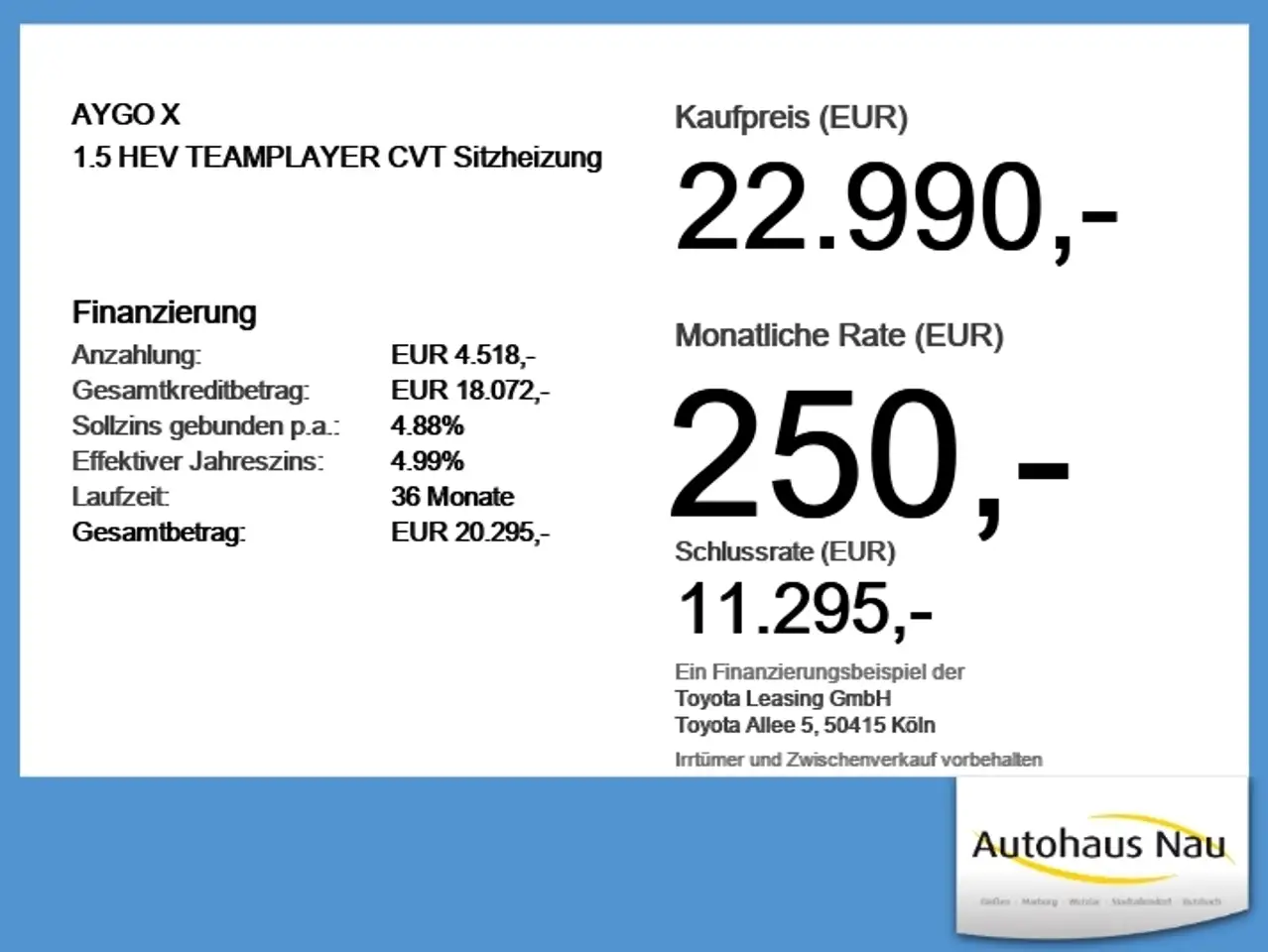 Toyota Aygo X 1.5 HEV TEAMPLAYER CVT Sitzheizung 1,99% Finanzier 4