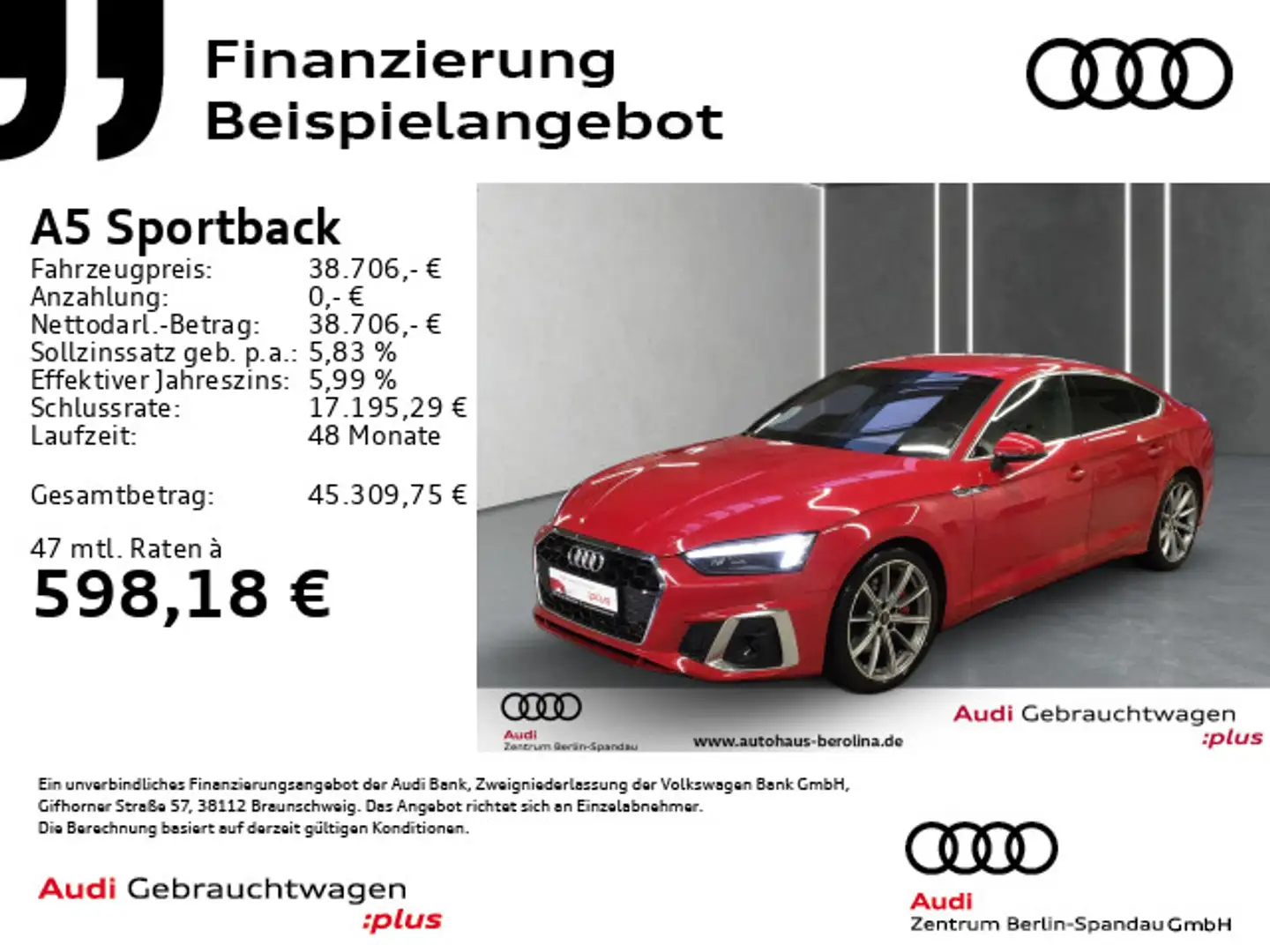 Audi A5 45 TFSI qu. S line S tronic *HuD* Rot - 1