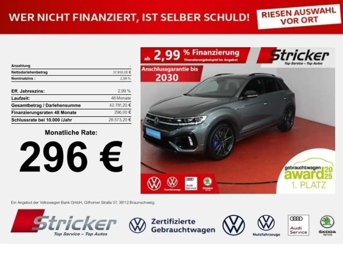 Volkswagen T-Roc R Black Style 2.0TSI 296,-ohne Anzahlung Pano Grau - 1