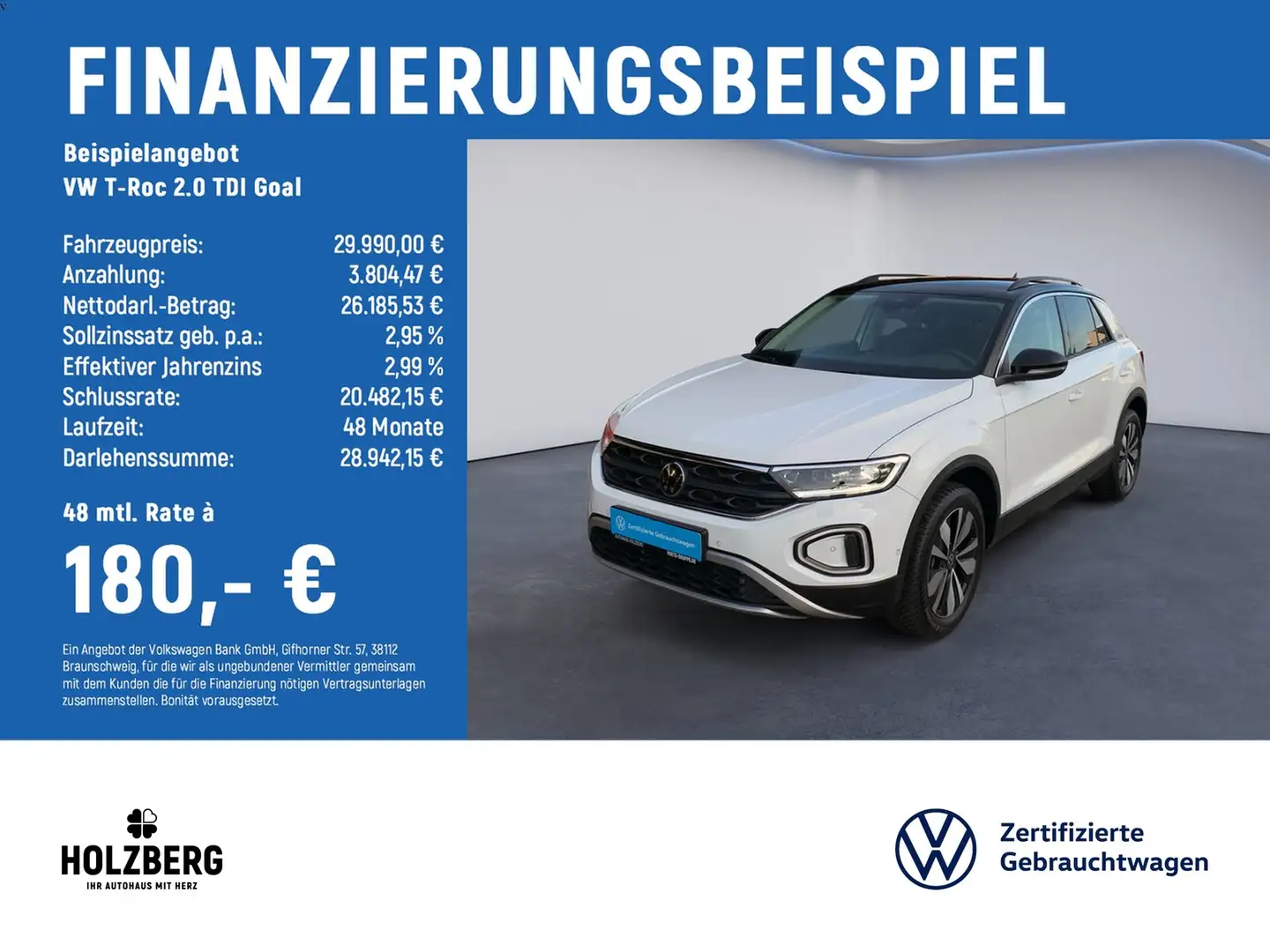 Volkswagen T-Roc 2.0 TDI Goal NAVI+AHK+ACC+RFK Weiß - 2