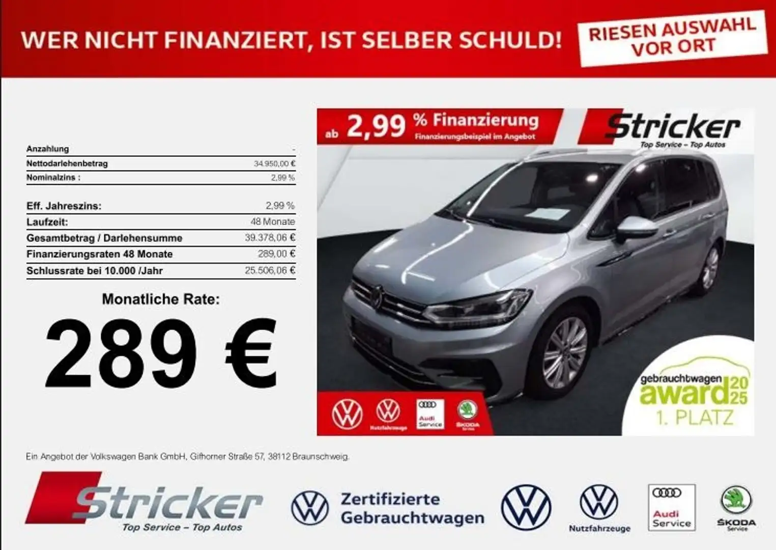 Volkswagen Touran R-Line 1.5TSI 289,-ohne Anzahlung Navi Kamera Tra Silber - 2