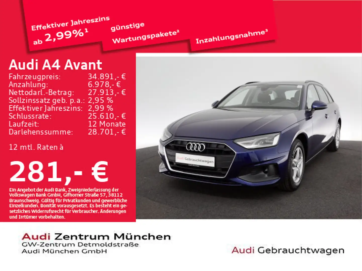 Audi A4 35 TDI S tronic ACC/Navi+/SitzHzg Blau - 1