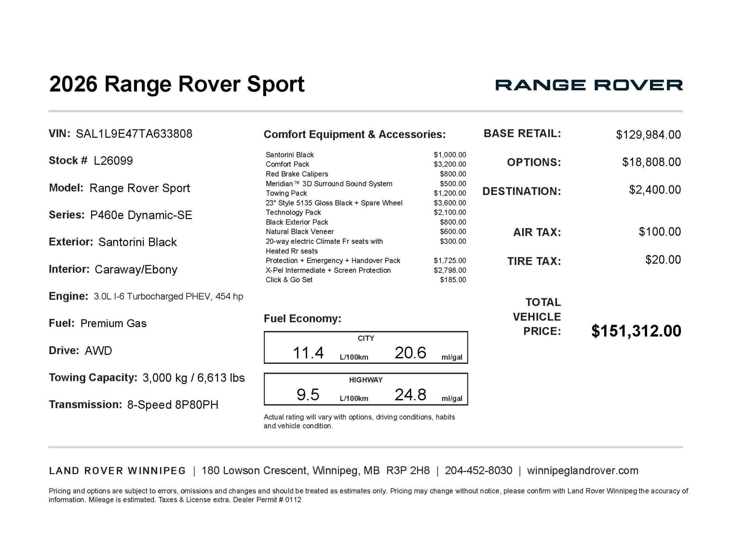 2026 Land Rover Range Rover Sport P460e Dynamic SE 3.0L 6 cyl alt 2