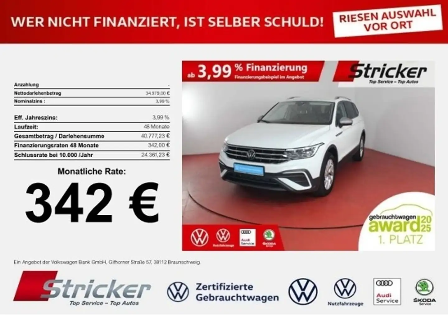 Volkswagen Tiguan Allspace Life 2.0TDI DSG 342,-ohne Anzahlung AHK 7-Sitzer Weiß - 1