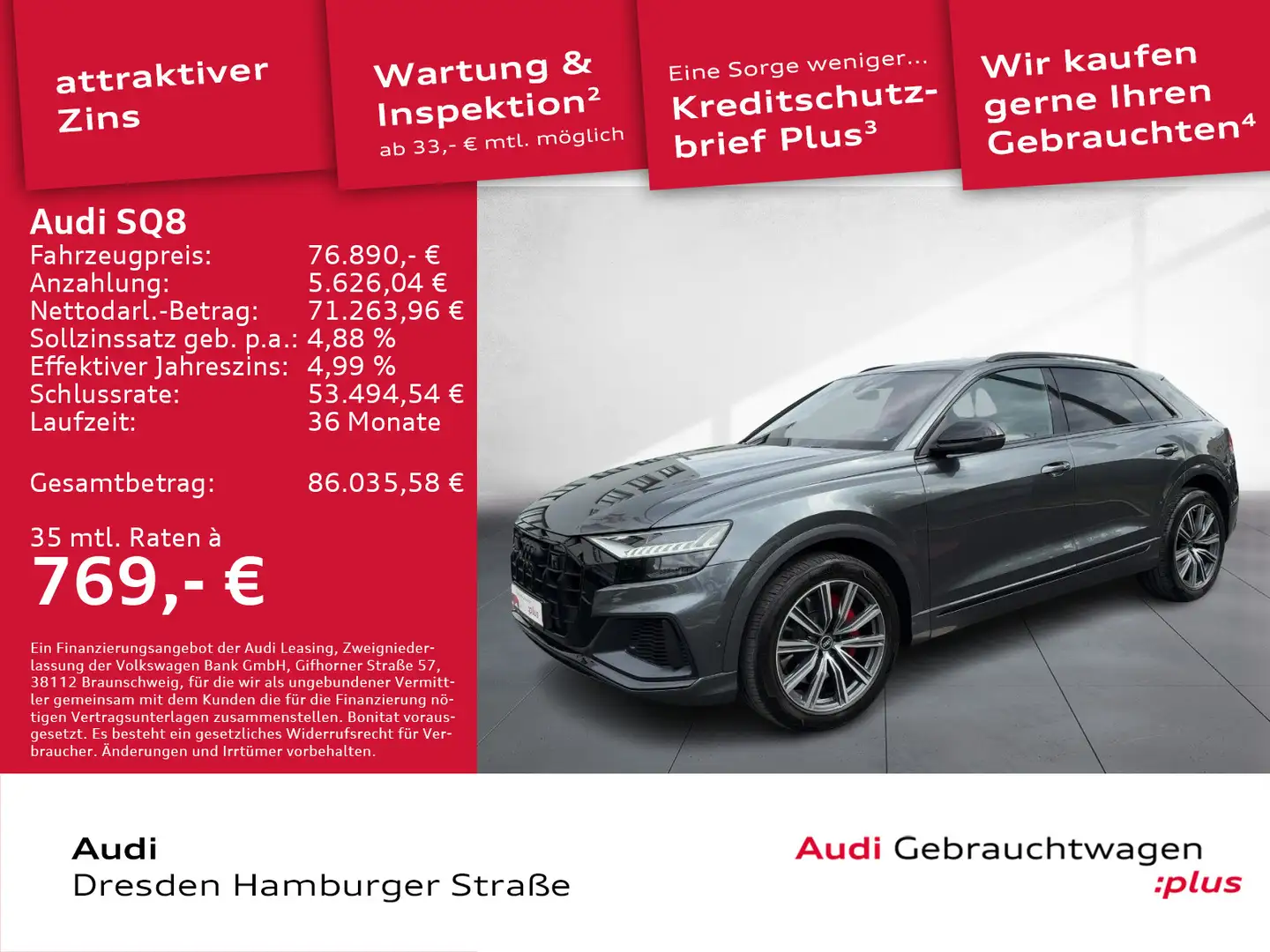 Audi SQ8 4.0TFSI quat. Matrix Pano Standhz. B&O Leder Grau - 1