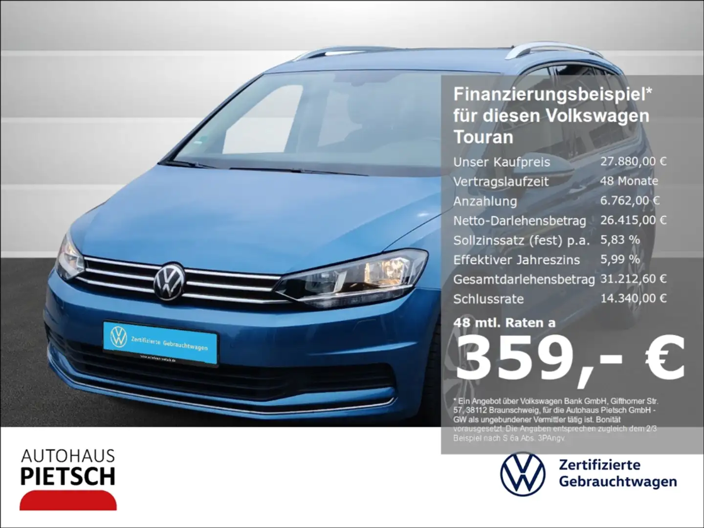 Volkswagen Touran 1.5 TSI DSG Active 7 Sitze ACC Blau - 1