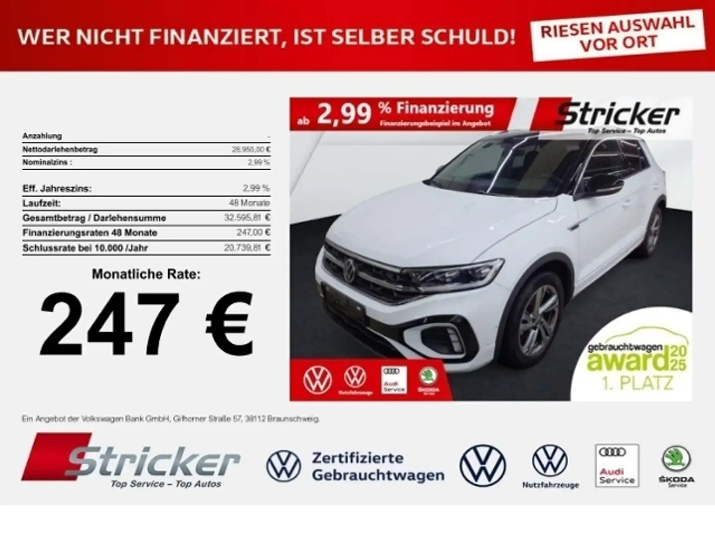 Volkswagen T-Roc R-Line 1.5TSI DSG 247,-ohne Anzahlung Navi AHK Ka Weiß - 1