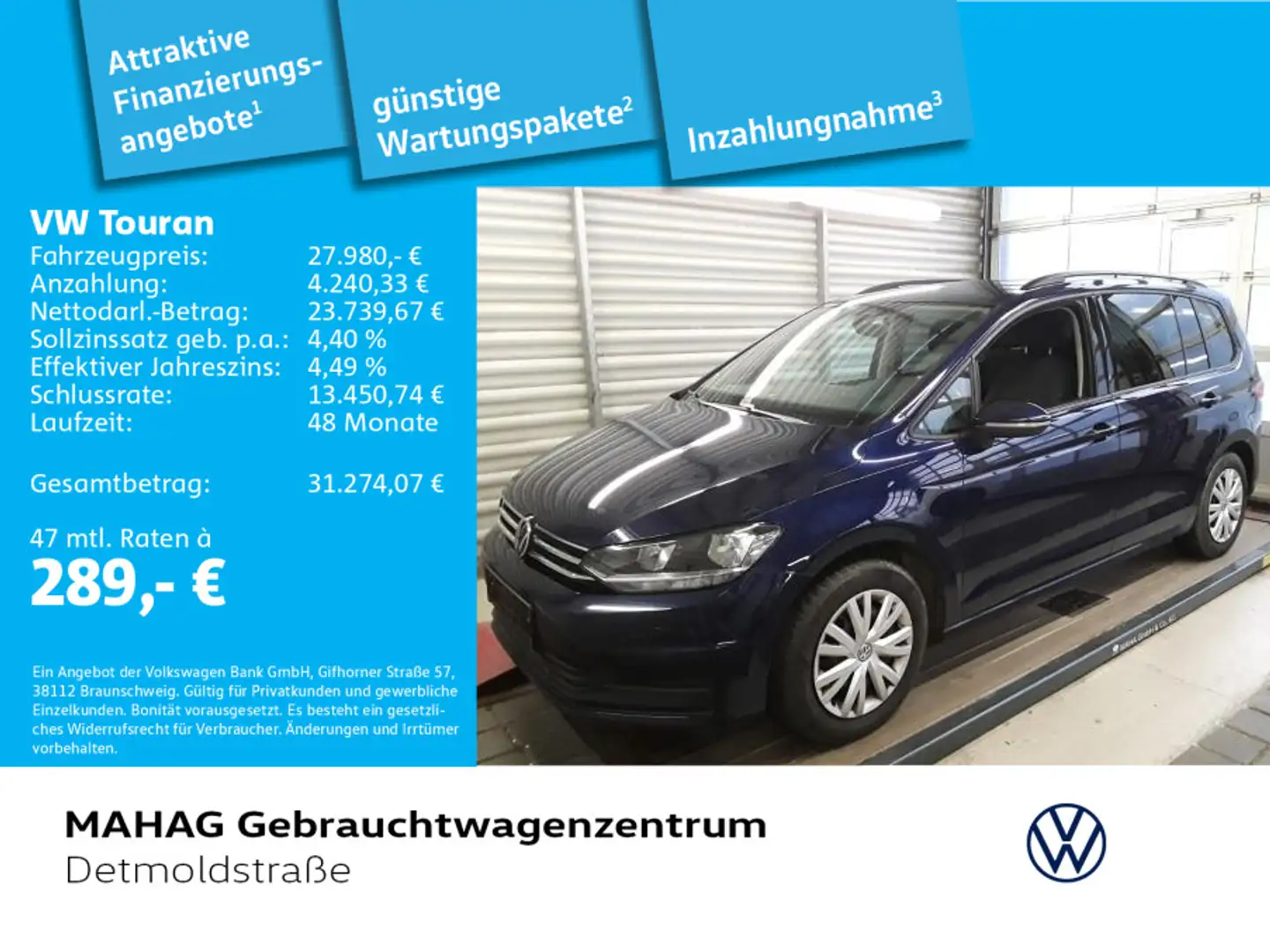 Volkswagen Touran Comfortline 2.0 TDI 7 Sitzer Navi ParkPil Bleu - 1