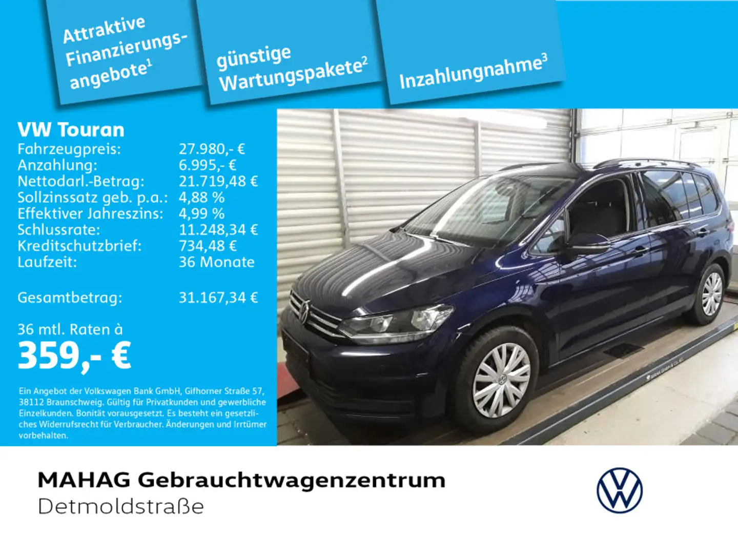 Volkswagen Touran Comfortline 2.0 TDI 7 Sitzer Navi ParkPil Blau - 1