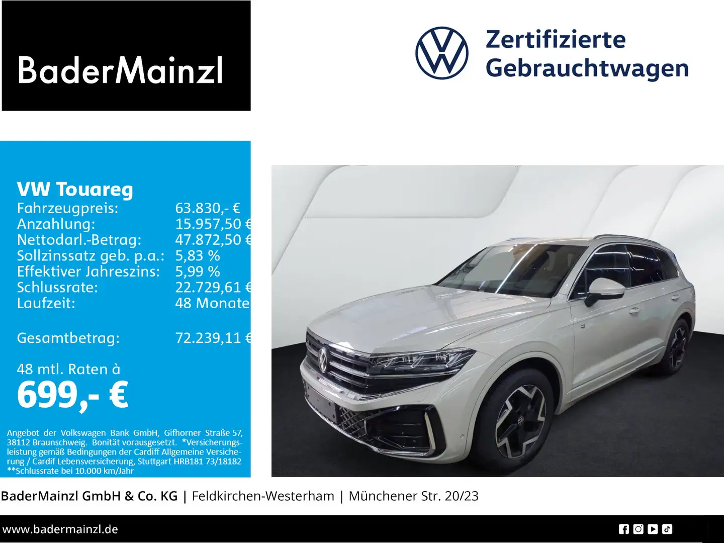 Volkswagen Touareg 3.0 TDI 4M R-Line AHK Luft Matrix HUD Beige - 1
