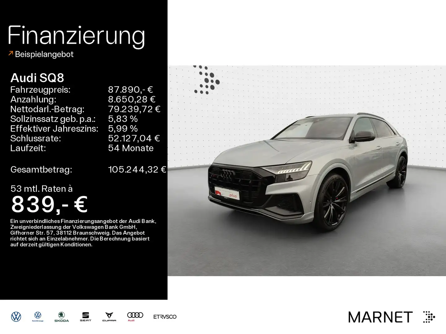 Audi SQ8 TFSI quattro*Navi*Matrix*HUD*AHK*DVD*B&O*PDC Argent - 1