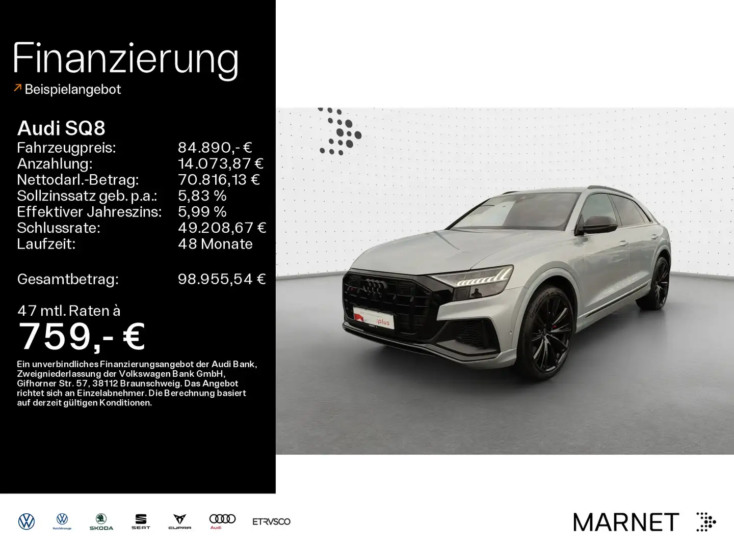 Audi SQ8 TFSI quattro*Navi*Matrix*HUD*AHK*DVD*B&O*PDC Argintiu - 1
