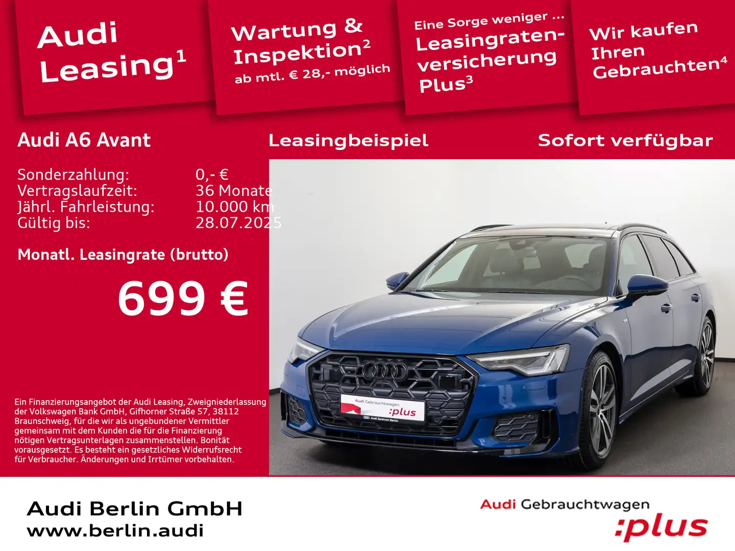 Audi A6 Design S line 50 TDI qu.tiptr. AHK PANO Blau - 1