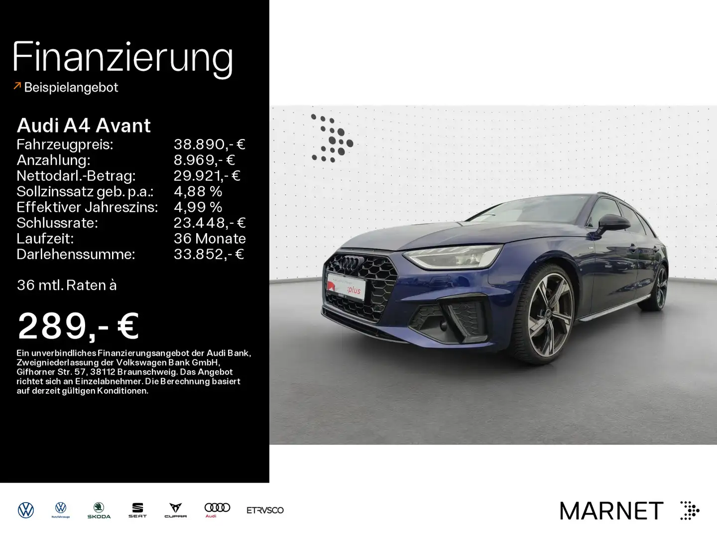 Audi A4 40 TFSI quattro S line*Navi*Matrix*Alu* Blau - 1