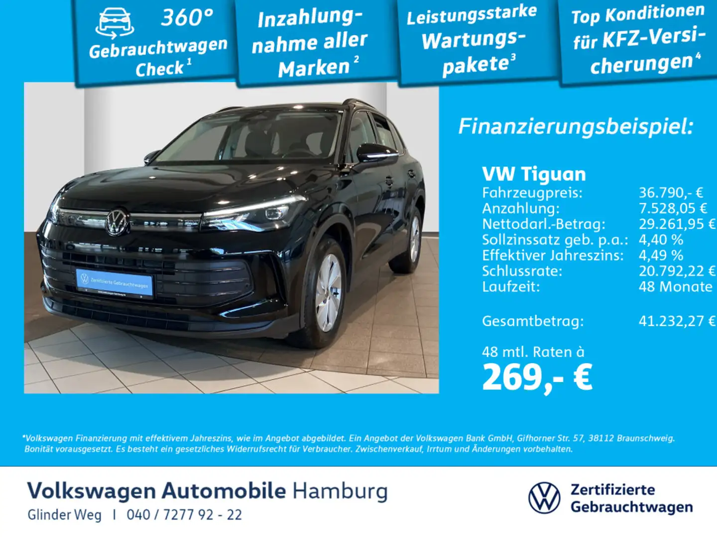 Volkswagen Tiguan 2.0 TDI DSG AHK AppConnect Ganzjahresreif Schwarz - 1