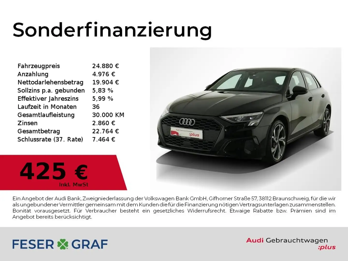 Audi A3 35 TFSI Sportback advanced LED / Sitzheizung / Nav Schwarz - 1