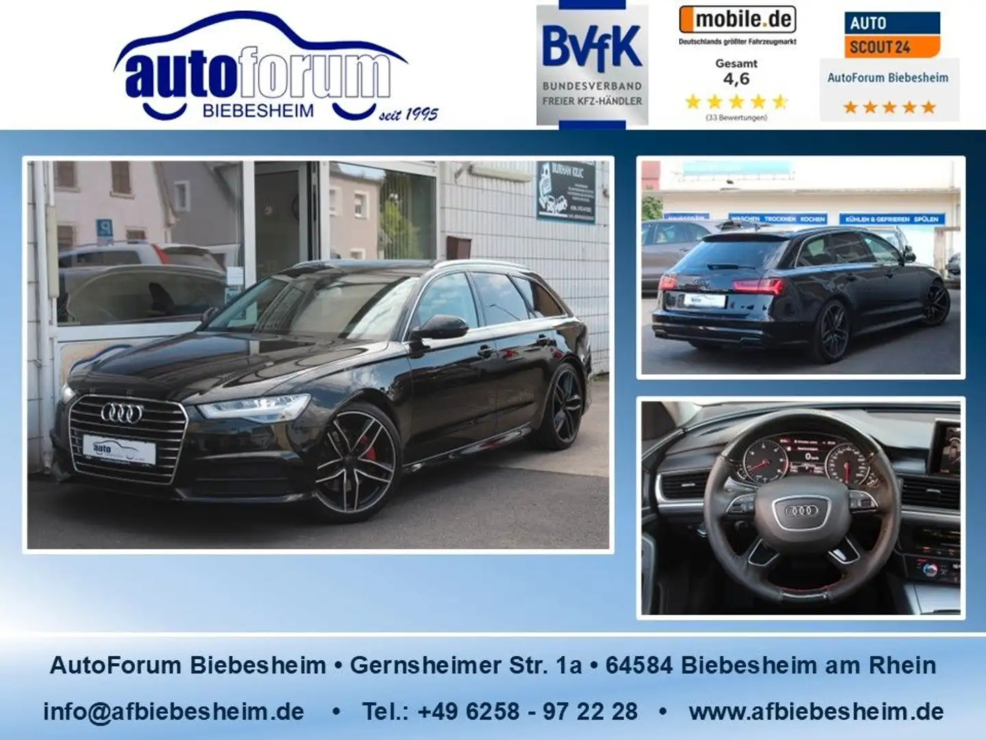 Audi A6 3.0 TDI S-Line R-Kam*Pano*Stndh*LED*ACC*AHK Schwarz - 1