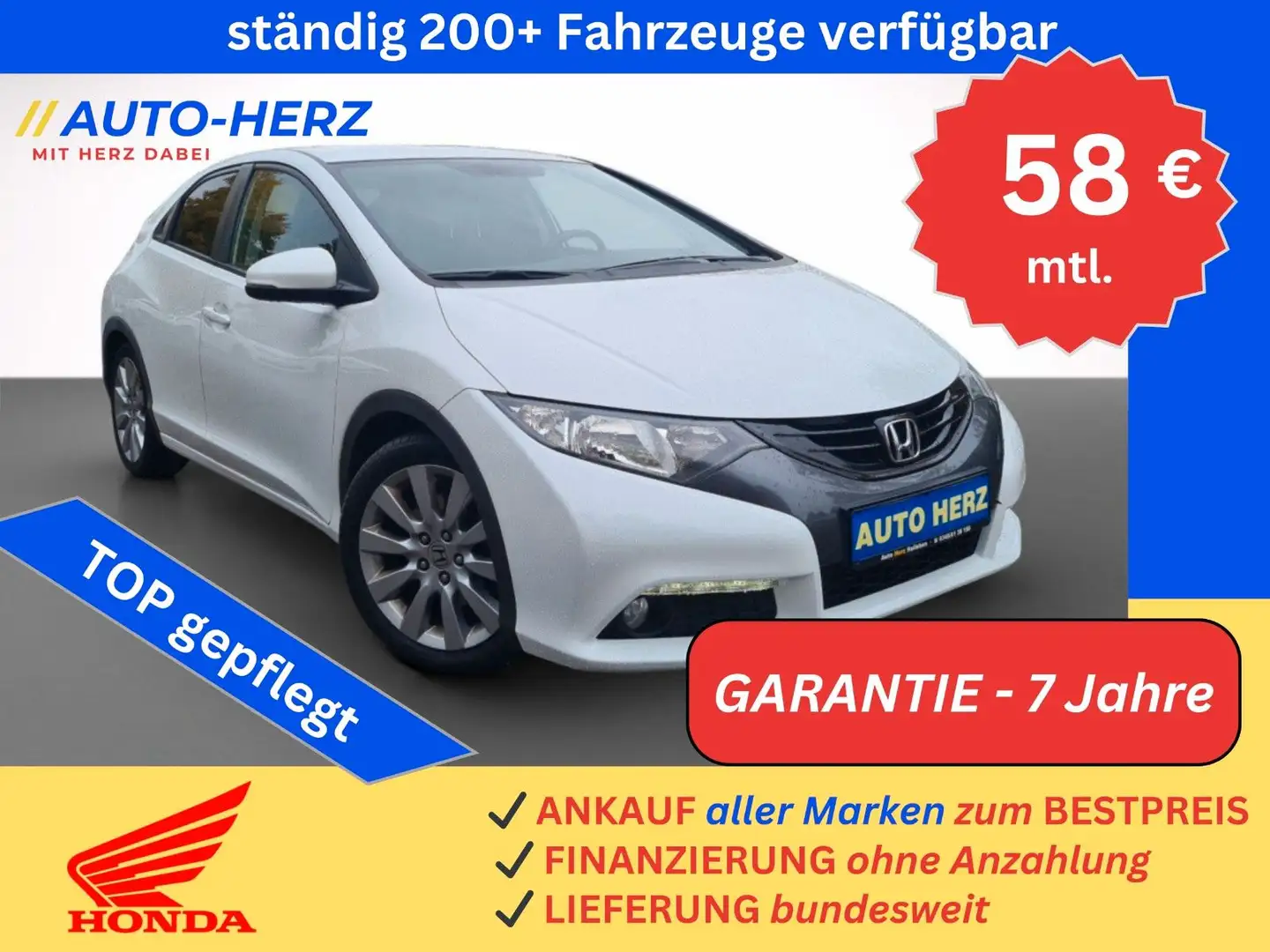 Honda Civic 5-trg. 1.8 Sport Kamera+Standheiz+Klimaaut Weiß - 1