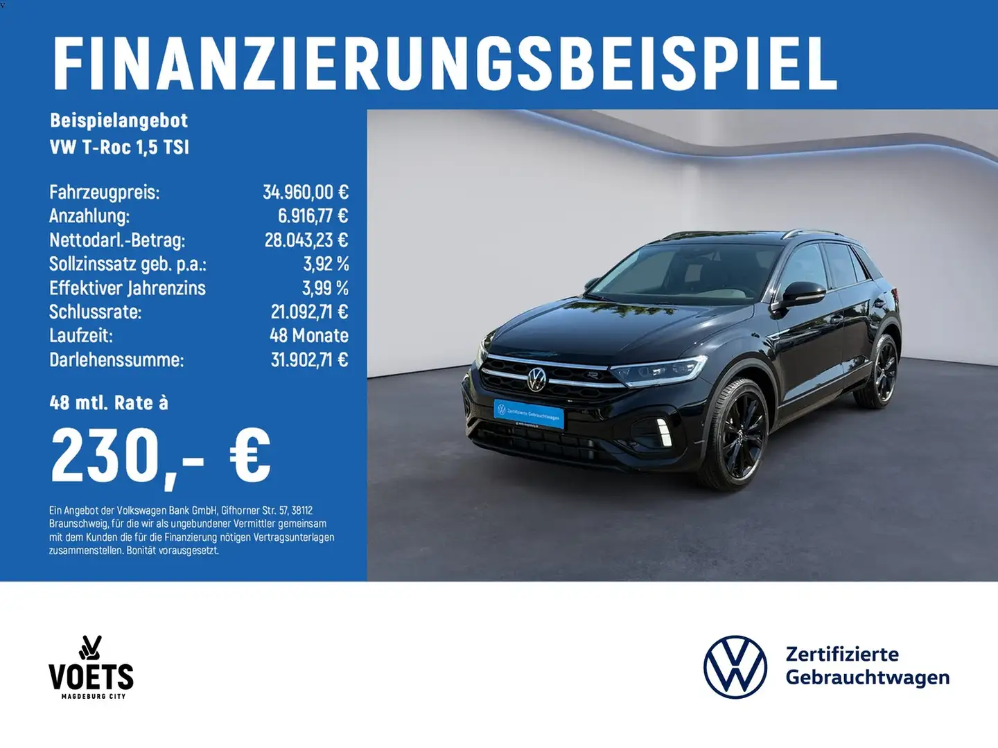 Volkswagen T-Roc 1,5 TSI R-Line DSG+NAVI+ACC+LED Zwart - 2