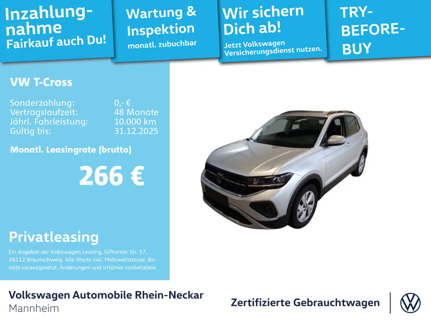 Volkswagen T-Cross 1.0 TSI DSG GAR2030 Navi PDC LED uvm Silber - 1