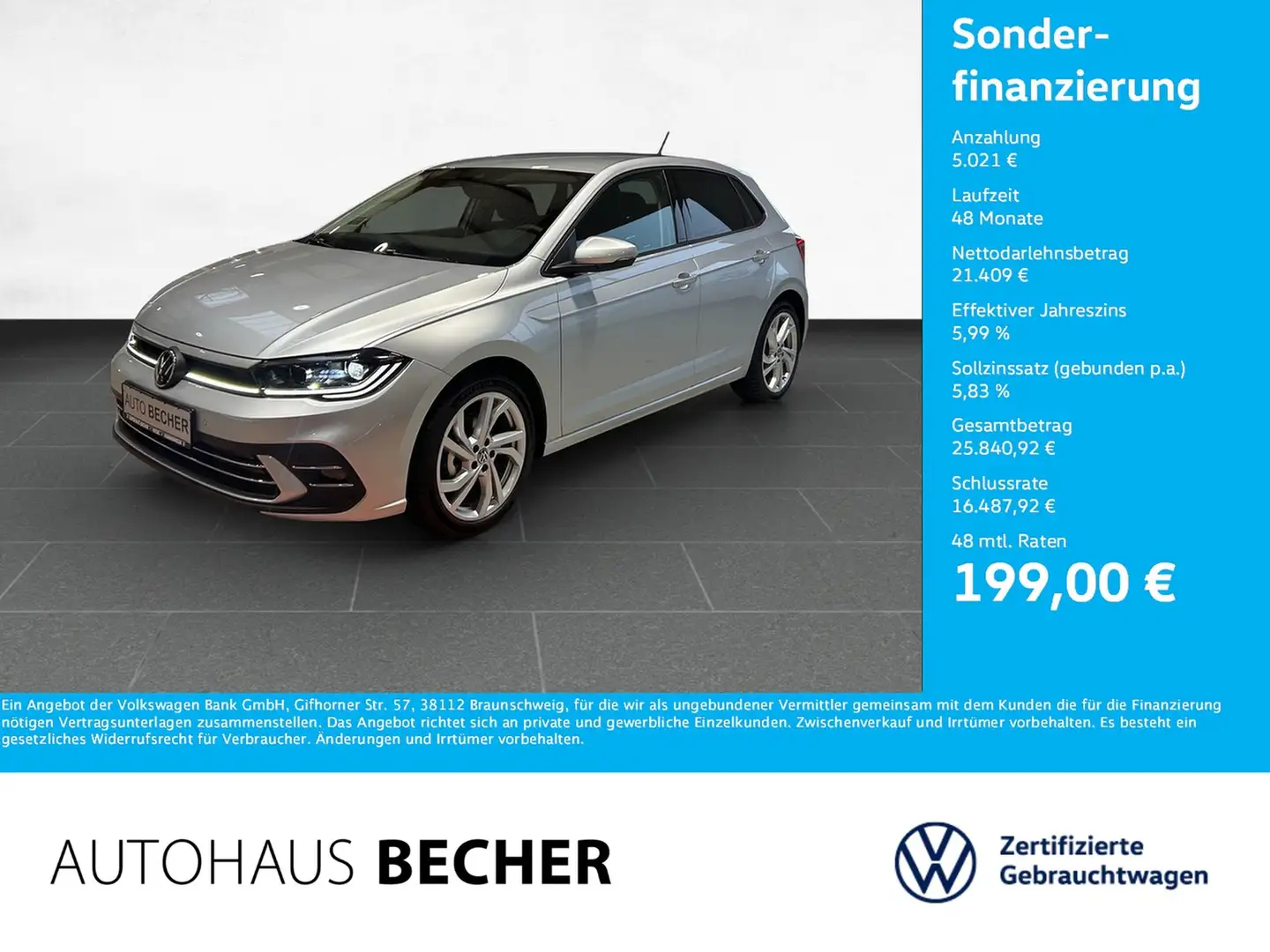 Volkswagen Polo Style 1.0 TSI 5-Gang /Matrix/IQ.Drive/Navi Silber - 1