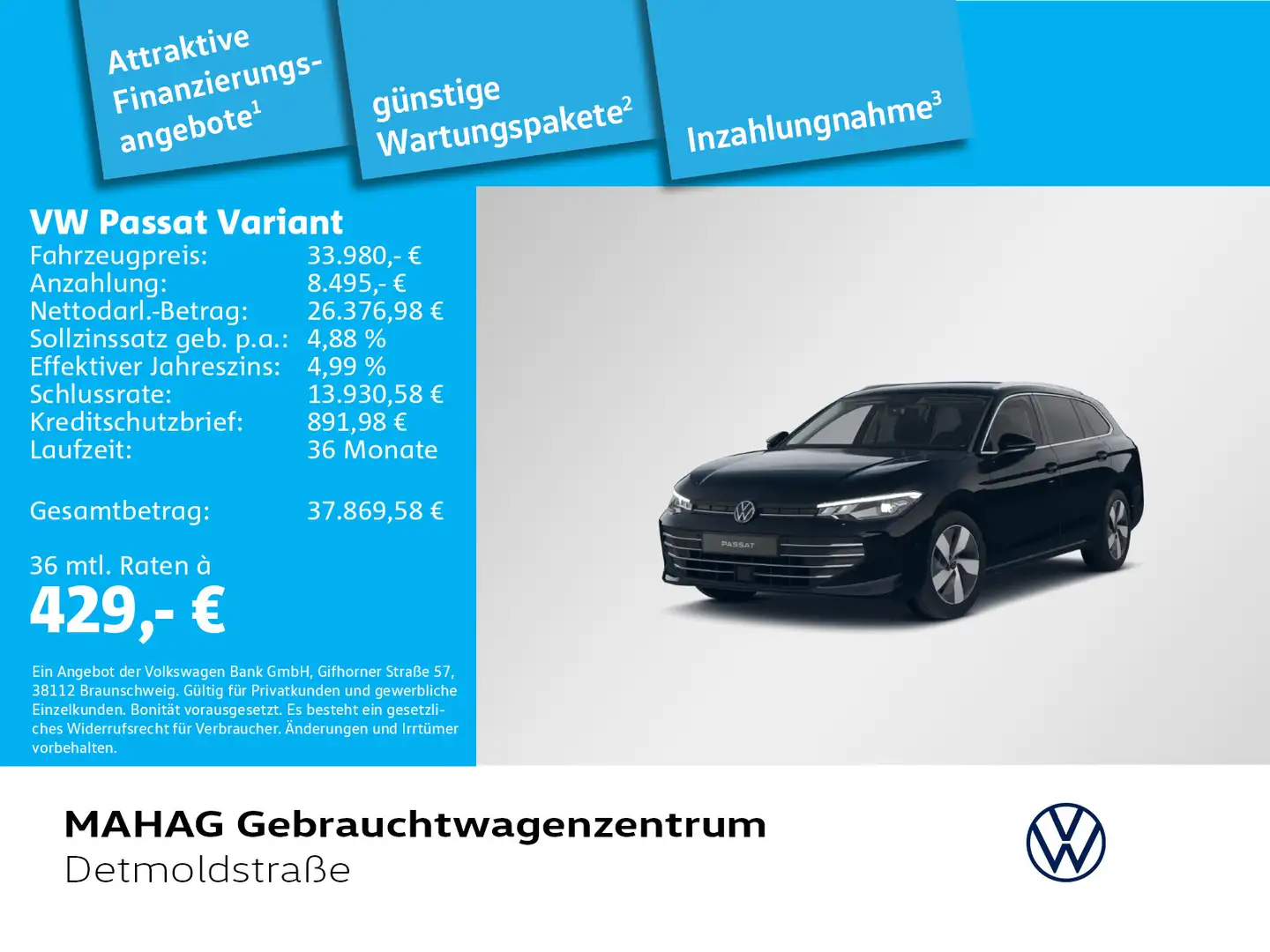 Volkswagen Passat Variant 1.5 eTSI BUSINESS Navi LED AHK 36 Schwarz - 1