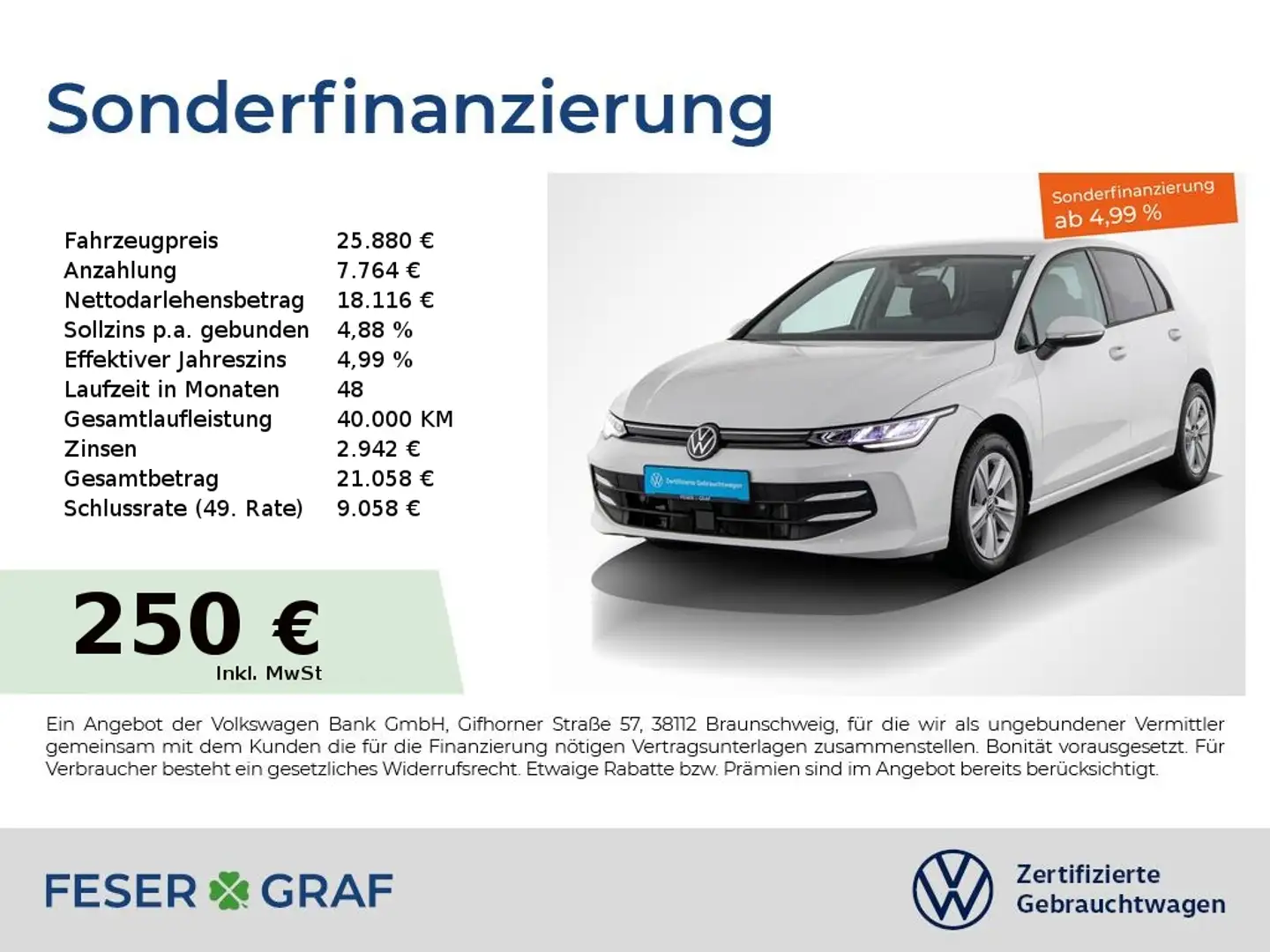 Volkswagen Golf 1.5 eTSI Life DSG Navi / AHK / Kamera / LED Weiß - 1