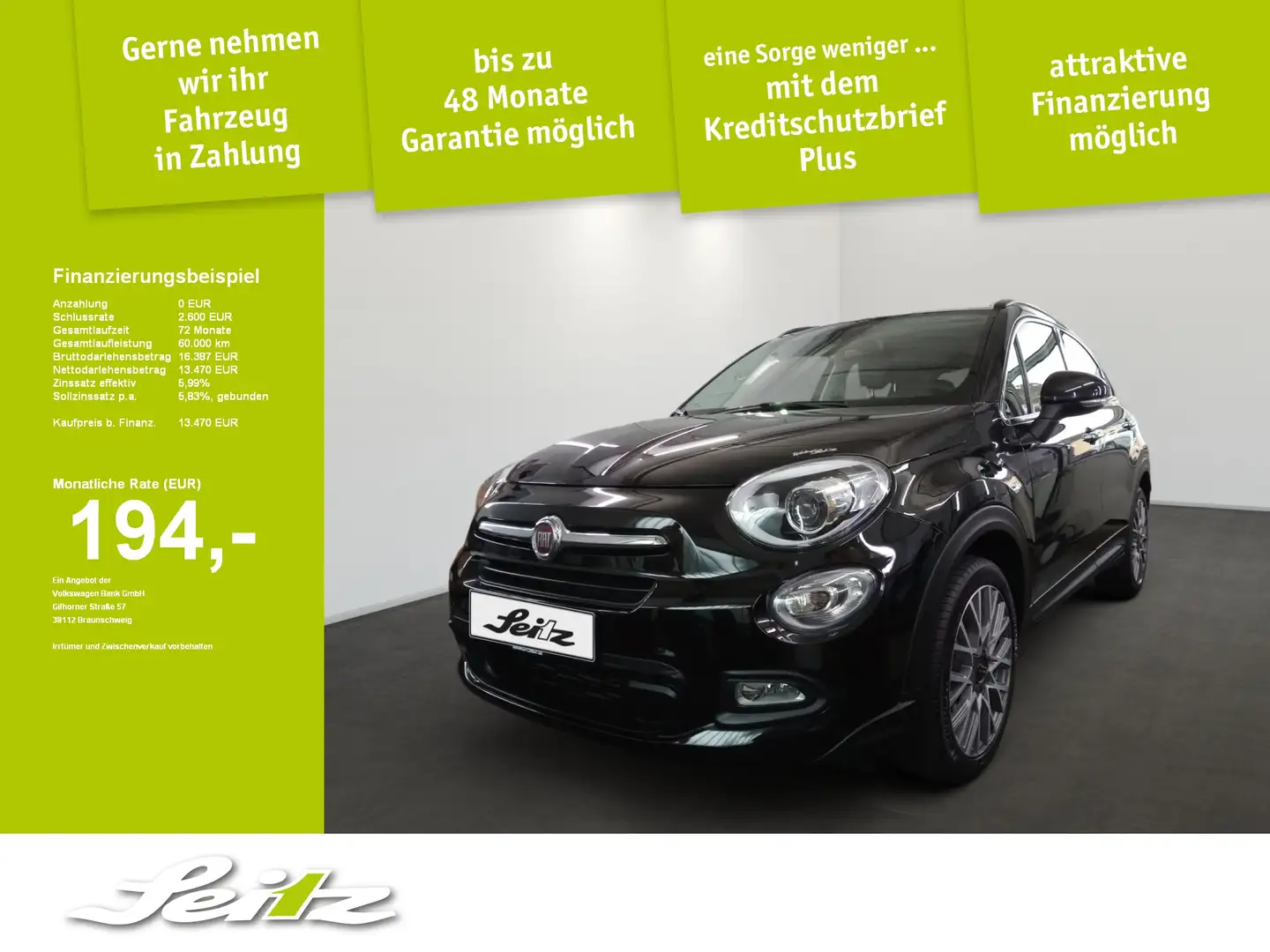 Fiat 500X 2.0 JTD Cross 4x4 Keyless. Einparkhilfe. Klimaanla Schwarz - 1