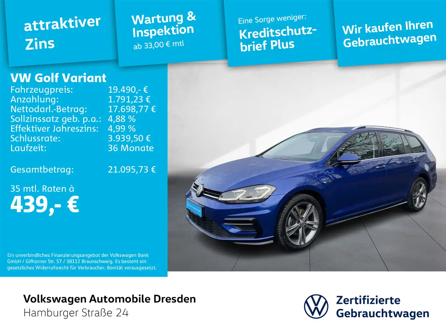 Volkswagen Golf Variant Golf VII Variant R-Line 1.5 TSI DSG LED KAM BLIN Blau - 1